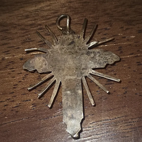 Vintage Zuni Sterling Silver Cross Pendant Snake Eye Turquoise - Picture 2 of 2